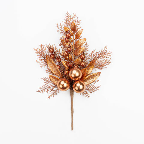 14" METALLIC BALL BERRY CEDAR LEAF PICK