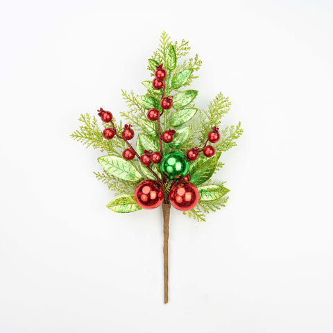 14" METALLIC BALL BERRY CEDAR LEAF PICK
