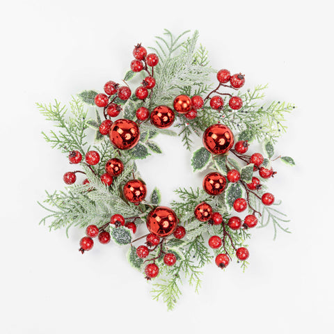 12" FROST BERRY BALL CEDAR CANDLE RING 5" INNER